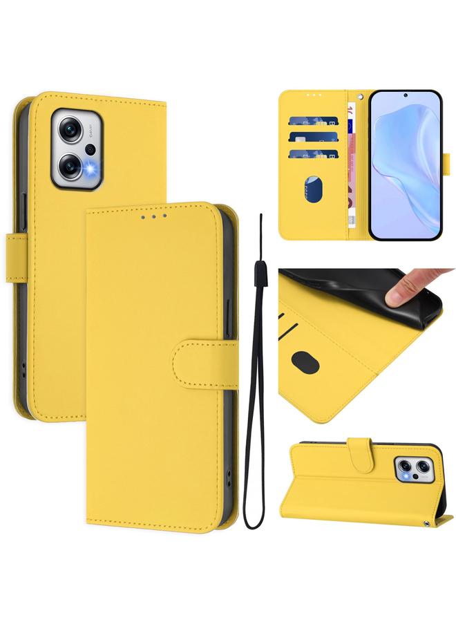 The Bros Case For Xiaomi Poco X4 GT 5G Skin Feel Solid Color Leather Phone Case with Lanyard