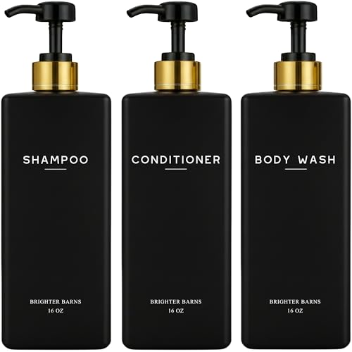 Brighter Barns Black Shampoo and Conditioner Dispenser Set by Brighter Barns - Body Wash and Shower Soap Dispenser - Refillable Shampoo and Conditioner Bottles for Gold Bathroom Decor, Guest Bathroom, Airbnb (Black) - Image 1