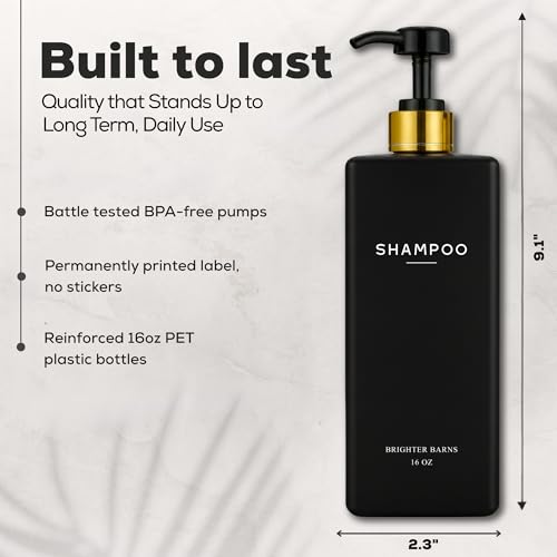 Brighter Barns Black Shampoo and Conditioner Dispenser Set by Brighter Barns - Body Wash and Shower Soap Dispenser - Refillable Shampoo and Conditioner Bottles for Gold Bathroom Decor, Guest Bathroom, Airbnb (Black) - Image 3