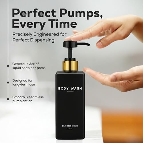 Brighter Barns Black Shampoo and Conditioner Dispenser Set by Brighter Barns - Body Wash and Shower Soap Dispenser - Refillable Shampoo and Conditioner Bottles for Gold Bathroom Decor, Guest Bathroom, Airbnb (Black) - Image 4