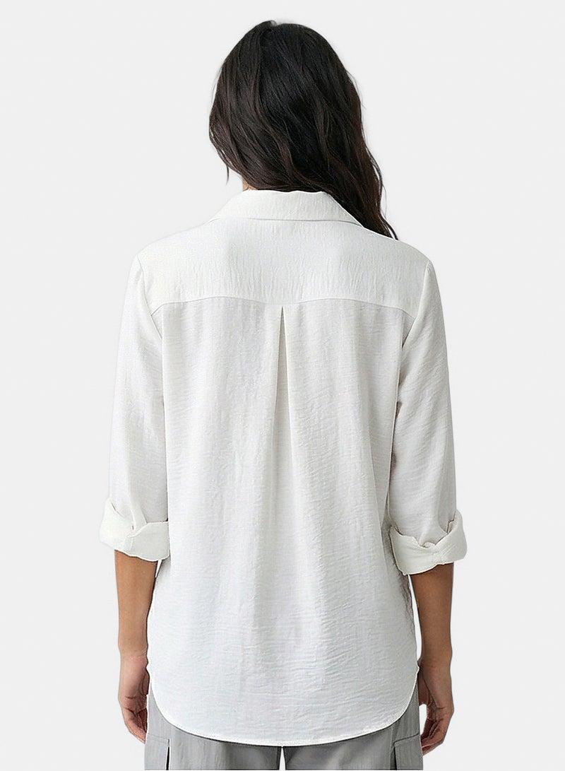 RAVIN Women Classic Textured Button-Down Shirt in Crisp White - Image 2