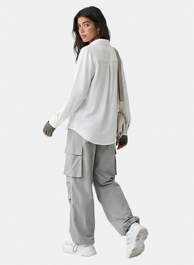 RAVIN Women Classic Textured Button-Down Shirt in Crisp White - Image 4