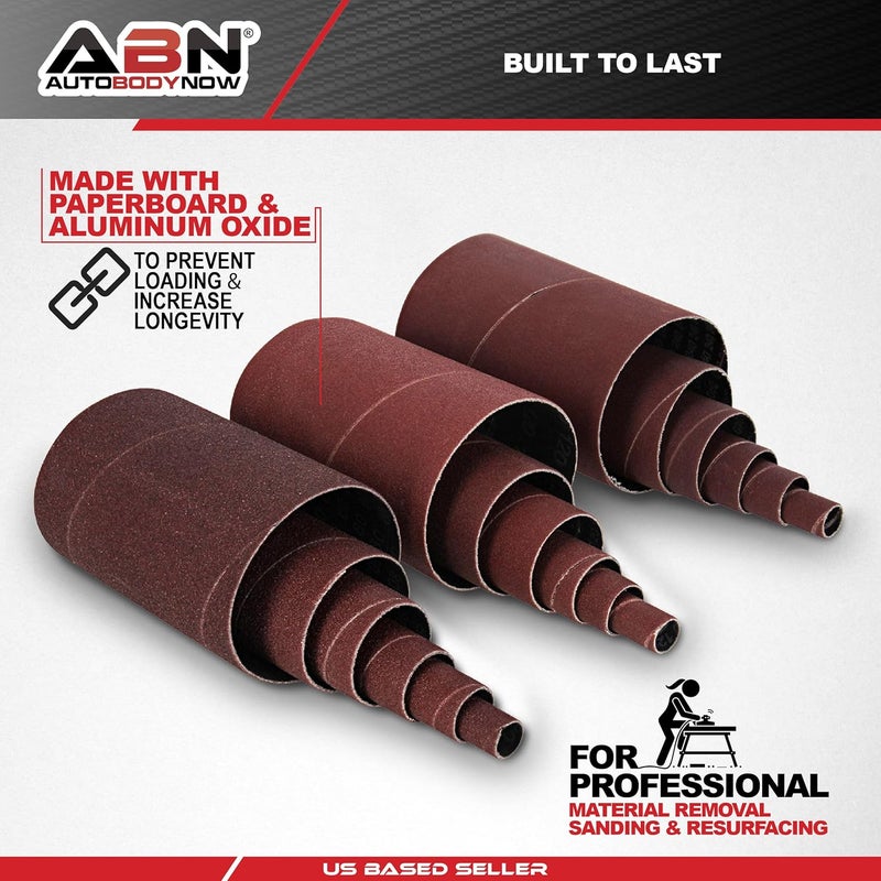 ABN Aluminum Oxide Spindle Sanding Sleeves 18-Pack – 4.5in Length, Assorted 80 120 240 Grit, 1/2in to 3in Sandpaper - Image 3