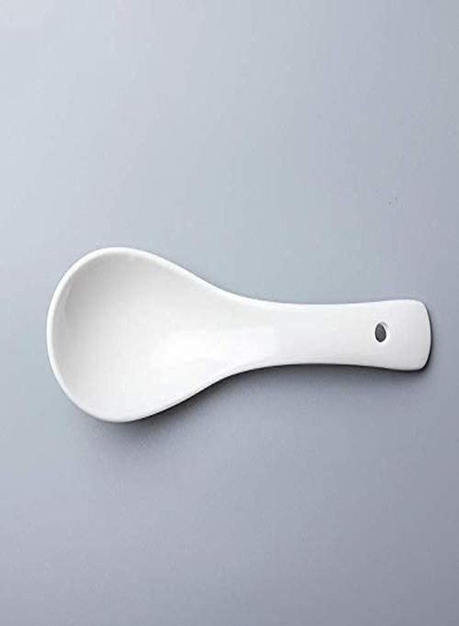 Crocera Soup Spoon Ceramic Set of 6 pcs,(Plain,White),Microwave Safe - Image 2