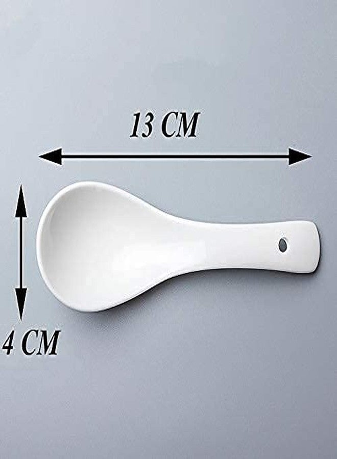 Crocera Soup Spoon Ceramic Set of 6 pcs,(Plain,White),Microwave Safe - Image 5