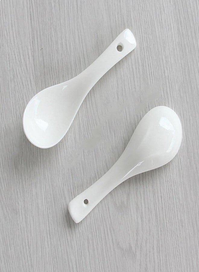 Crocera Soup Spoon Ceramic Set of 6 pcs,(Plain,White),Microwave Safe - Image 3