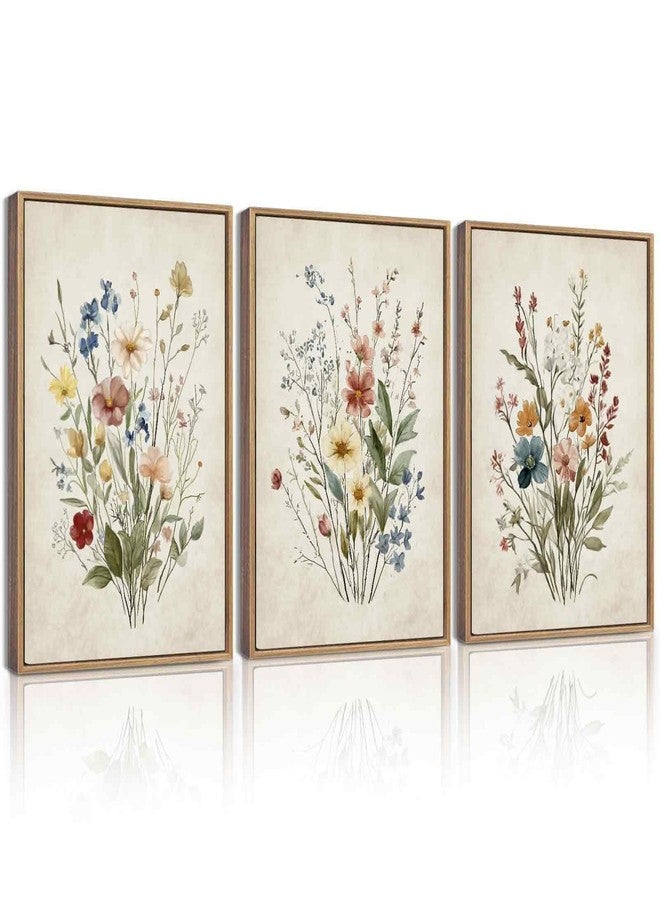 KUVIOKE Vintage Wildflower Bouquet Antique Framed Wall Art Retro Flower Botanical Pictures Colorful Floral Hanging Bedroom Dining Living Room Decor 11x14in (Natural Framed) - Image 1