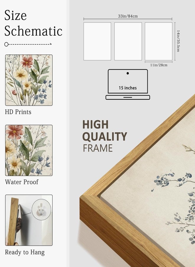KUVIOKE Vintage Wildflower Bouquet Antique Framed Wall Art Retro Flower Botanical Pictures Colorful Floral Hanging Bedroom Dining Living Room Decor 11x14in (Natural Framed) - Image 3