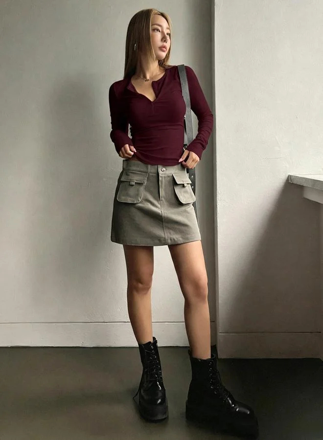 Take Two Burgundy Ribbed Long Sleeve Henley Top