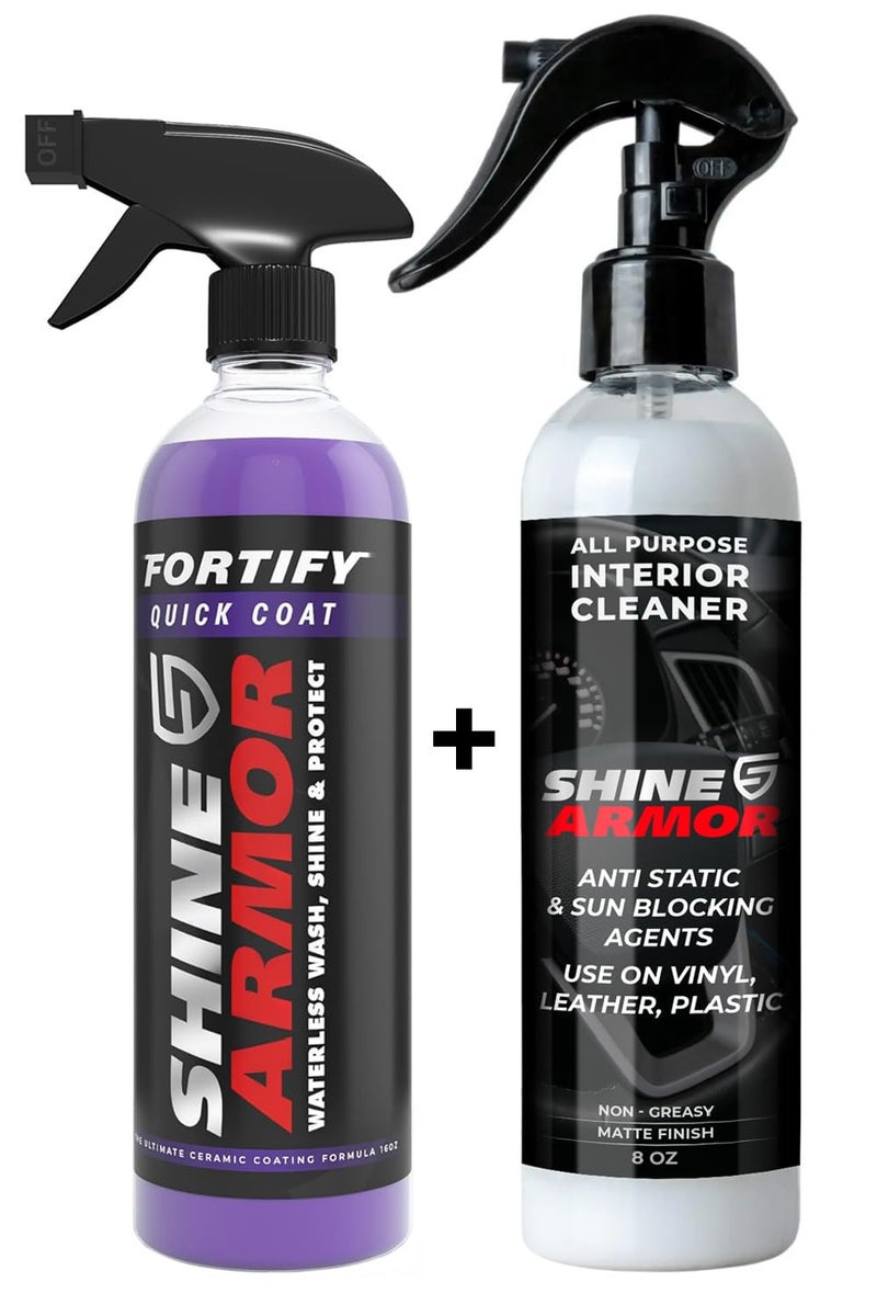 SHINE ARMOR Car Detailing Bundle - Fortify Quick Coat Ceramic Waterless Wash & Interior Cleaner - Complete Automotive Care Kit for Mirror Shine Paint Protection & Deep Interior Cleaning - 2 Pack - Image 1