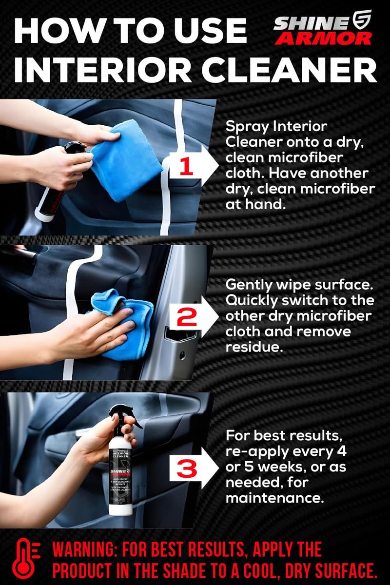 SHINE ARMOR Car Detailing Bundle - Fortify Quick Coat Ceramic Waterless Wash & Interior Cleaner - Complete Automotive Care Kit for Mirror Shine Paint Protection & Deep Interior Cleaning - 2 Pack - Image 5