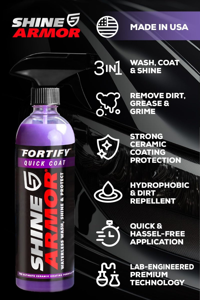 SHINE ARMOR Car Detailing Bundle - Fortify Quick Coat Ceramic Waterless Wash & Interior Cleaner - Complete Automotive Care Kit for Mirror Shine Paint Protection & Deep Interior Cleaning - 2 Pack - Image 3
