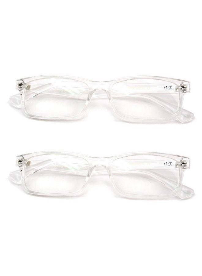 V.W.E. - 2 Pairs Casual Fashion Rectangular Reading Glasses Stylish Simple Readers Magnification (Clear 1.50) - Image 1