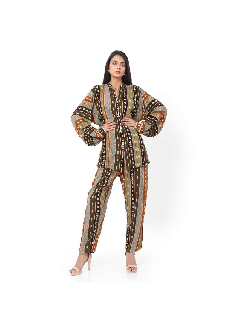 HANA & SARA PRINTED VISCOSE CASUAL ELEGANT CO-ORD SET FOR WOMENS ARABIC KAFTAN JALABIYA - Image 1