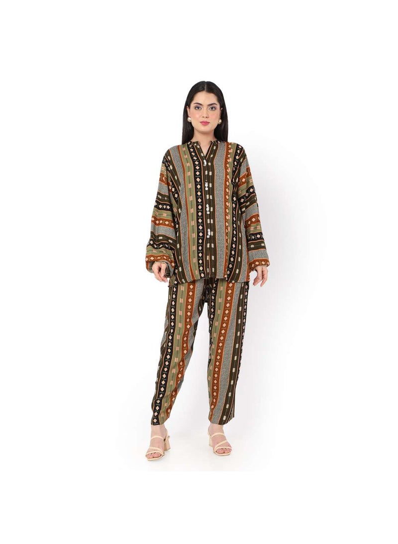 HANA & SARA PRINTED VISCOSE CASUAL ELEGANT CO-ORD SET FOR WOMENS ARABIC KAFTAN JALABIYA - Image 4