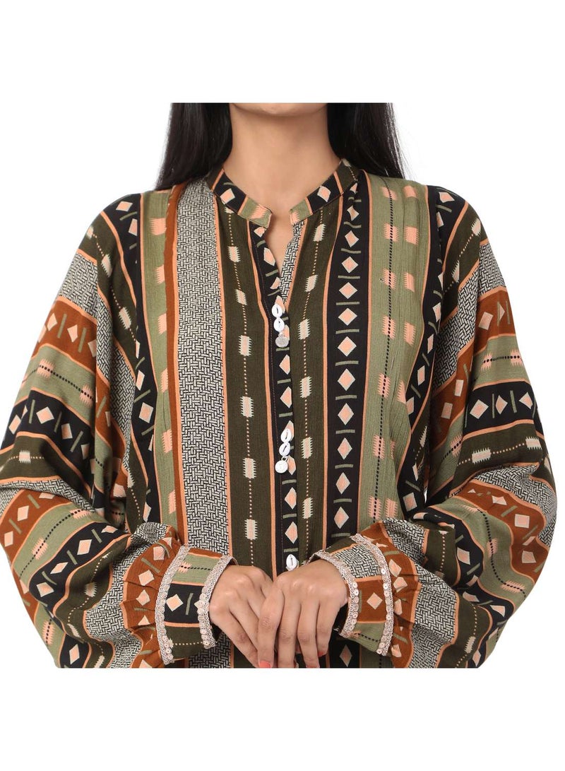 HANA & SARA PRINTED VISCOSE CASUAL ELEGANT CO-ORD SET FOR WOMENS ARABIC KAFTAN JALABIYA - Image 3