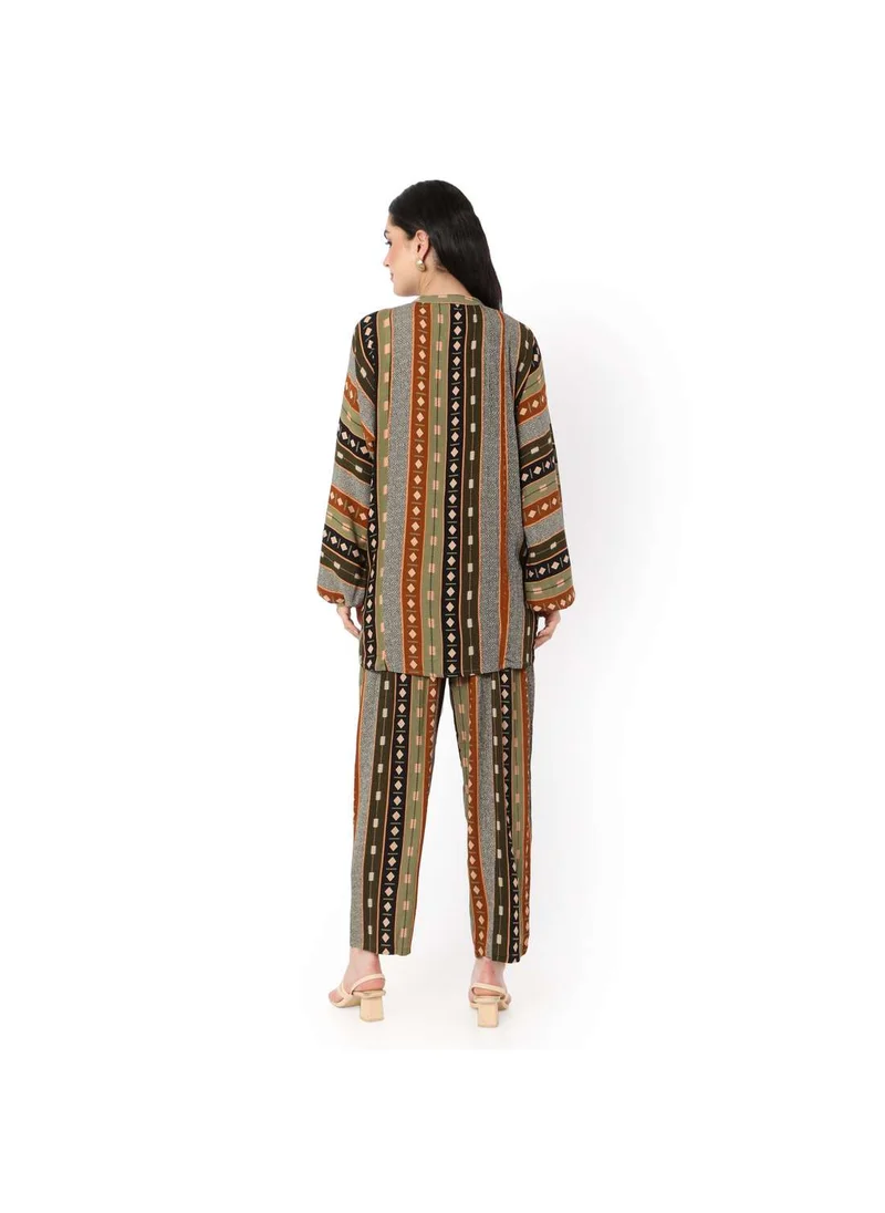 هانا آند سارا PRINTED VISCOSE CASUAL ELEGANT CO-ORD SET FOR WOMENS ARABIC KAFTAN JALABIYA