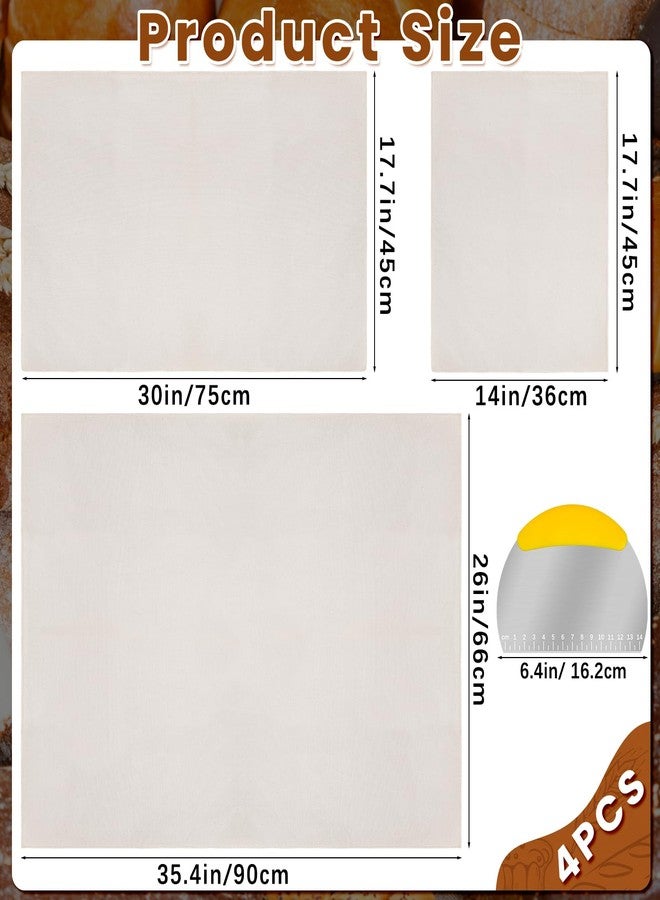 Dreamtop 3Pcs All-cotton Tea Towels for Baking Sourdough - L: 35"x 26",M: 30"x 17",S: 17"x 14", Unbleached Bread Proofing Cover Cloth with Dough Scraper, Flour Sack Towels for Dough Raising Baguettes - Image 3