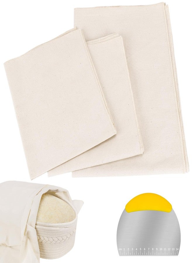 Dreamtop 3Pcs All-cotton Tea Towels for Baking Sourdough - L: 35"x 26",M: 30"x 17",S: 17"x 14", Unbleached Bread Proofing Cover Cloth with Dough Scraper, Flour Sack Towels for Dough Raising Baguettes - Image 1