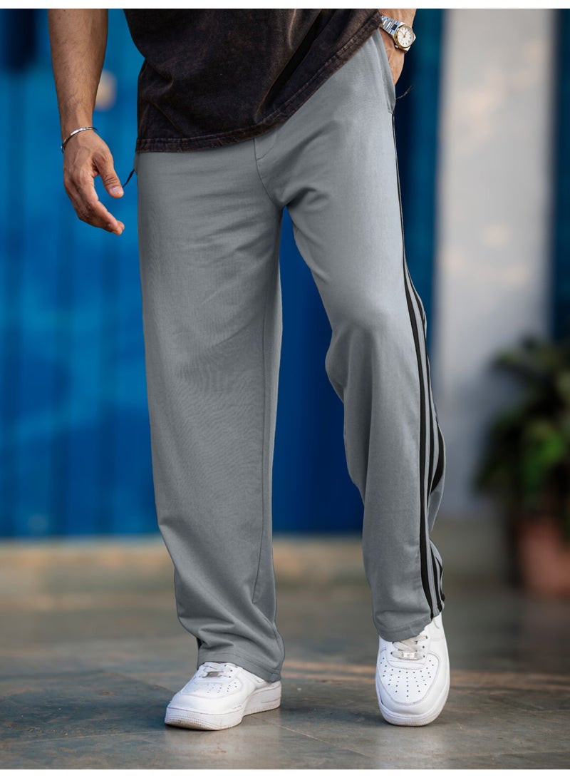 Maniac Mens ColorBlock Silver Grey and Brown Color Baggy Fit Pant - Image 2