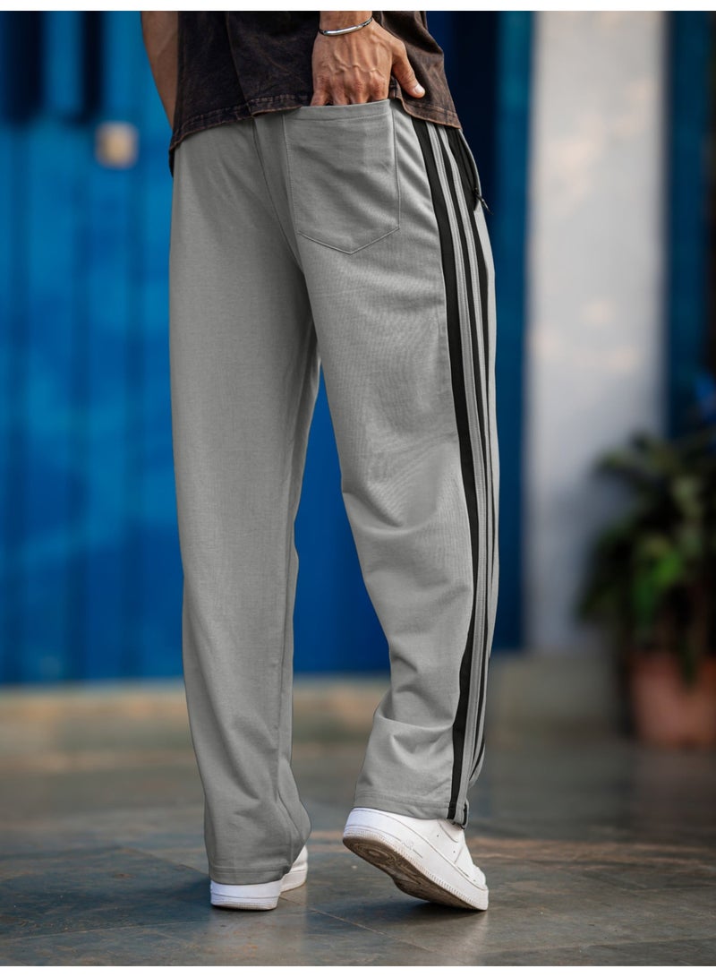 Maniac Mens ColorBlock Silver Grey and Brown Color Baggy Fit Pant - Image 3