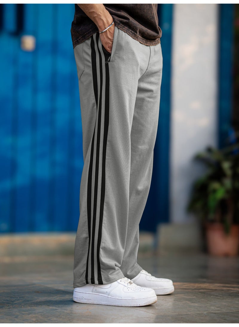 Maniac Mens ColorBlock Silver Grey and Brown Color Baggy Fit Pant - Image 1