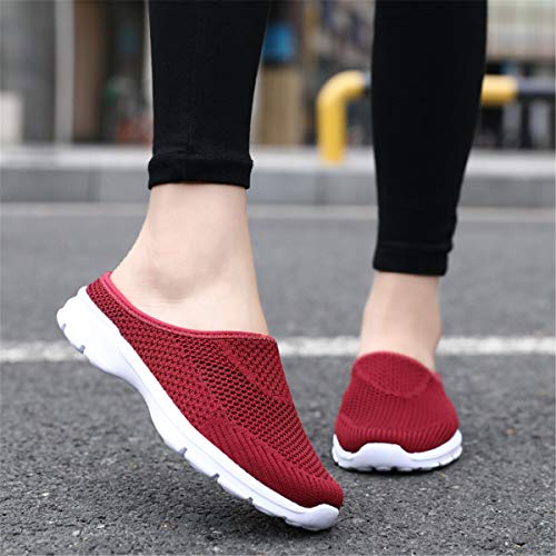 ChicWind Womens Breathable Mesh Walking Mules Sneakers Open Back Slip On Shoes Red 10 - Image 4