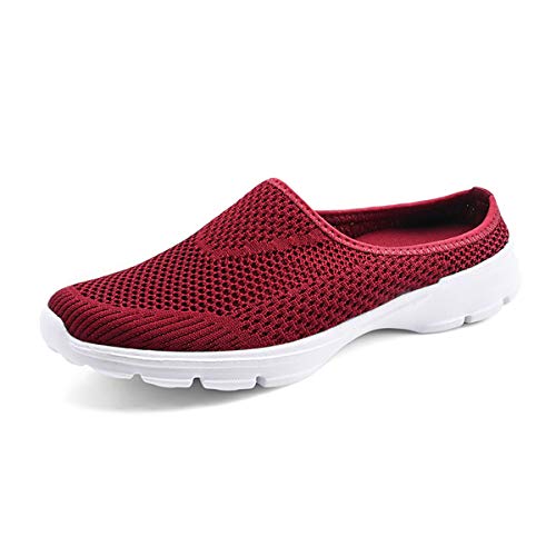 ChicWind Womens Breathable Mesh Walking Mules Sneakers Open Back Slip On Shoes Red 10 - Image 1