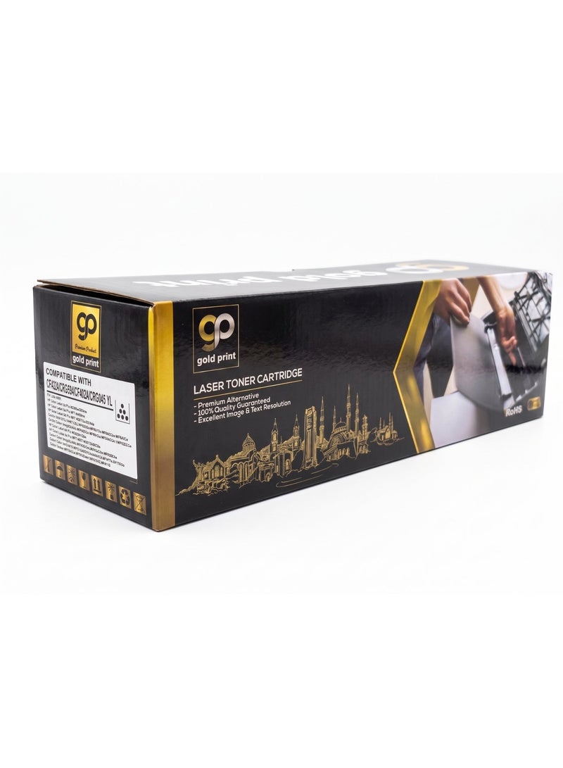 طباعة الذهب Gold Print Premium Toner Cartridge Universal Toner 203A CF543A, 201A CF403A, CRG045, Yellow Compatible for HP Color LaserJet Pro M254dw, 254nw, HP Color LaserJet Pro MFP M280nw, HP Color LaserJet Pro MFP M281fdw, 281fdn, Canon i-SENSYS LBP621Cw, LBP623Cw, MF641Cw, MF643Cdw, MF645Cx, CANON Color imageCLASS MF642Cdw, MF641Cw, MF644Cdw, LBP622Cdw, HP Color LaserJet Pro M252dn, 252n, HP Color LaserJet Pro MFP M277dw, 277n, M274n, Canon Color imageCLASS MF634Cdw, LBP612Cdw, MF632Cdw, Canon Color i-SENSYS MF631Cn, 633Cdw, 635Cx, LBP611Cn, 613Cdw, Canon Satera MF634Cdw, MF632Cdw, LBP612C, LBP611C, (JAPAN POWDER)For Use With: HP LaserJet Enterprise - Image 1