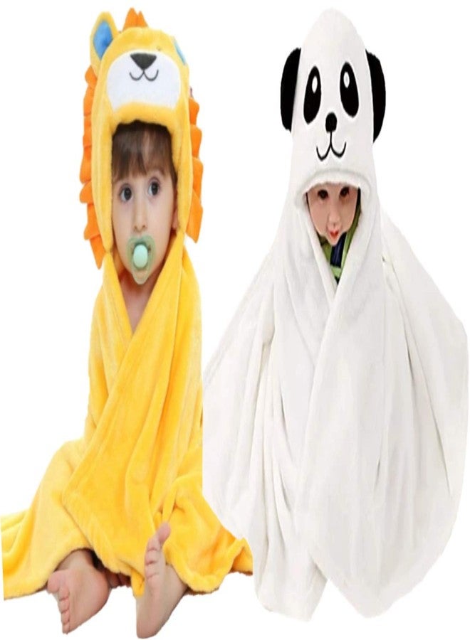First Kick Baby Blankets Newborn Combo Pack of Super Soft Bathrobe Baby Wrapper Durable Fleece Polyester Cum Baby Bath Towel for Baby Boys Girls (80cm x 80cm, 0-6 Months) Pack of 2 Yellow White - Image 1