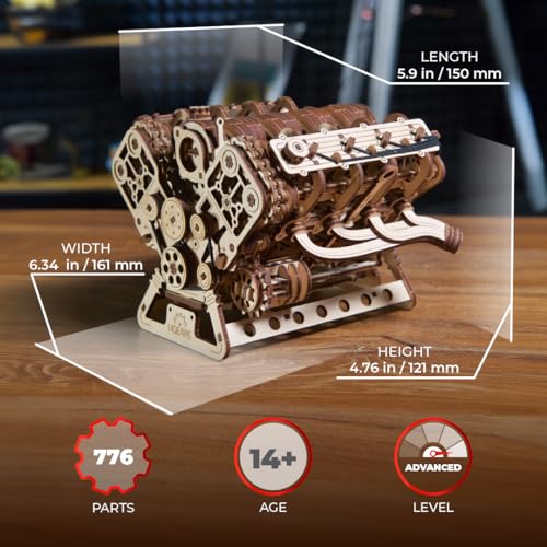 UGEARS V8 Engine Wooden Model Kits for Adults to Build 3D Wooden Puzzles for Adults Mechanical Model Building DIY Kit Functional Model Engine Kits Replica with Electric Motor 776 Pcs - Image 5