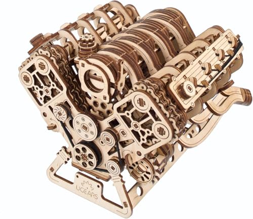UGEARS V8 Engine Wooden Model Kits for Adults to Build 3D Wooden Puzzles for Adults Mechanical Model Building DIY Kit Functional Model Engine Kits Replica with Electric Motor 776 Pcs - Image 1