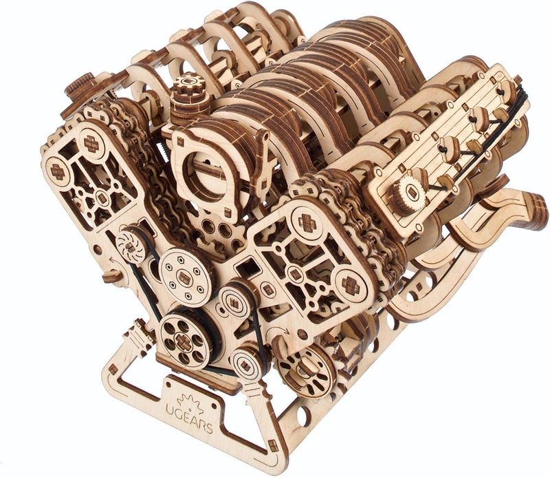 UGEARS V8 Engine Wooden Model Kits for Adults to Build 3D Wooden Puzzles for Adults Mechanical Model Building DIY Kit Functional Model Engine Kits Replica with Electric Motor 776 Pcs - Image 3