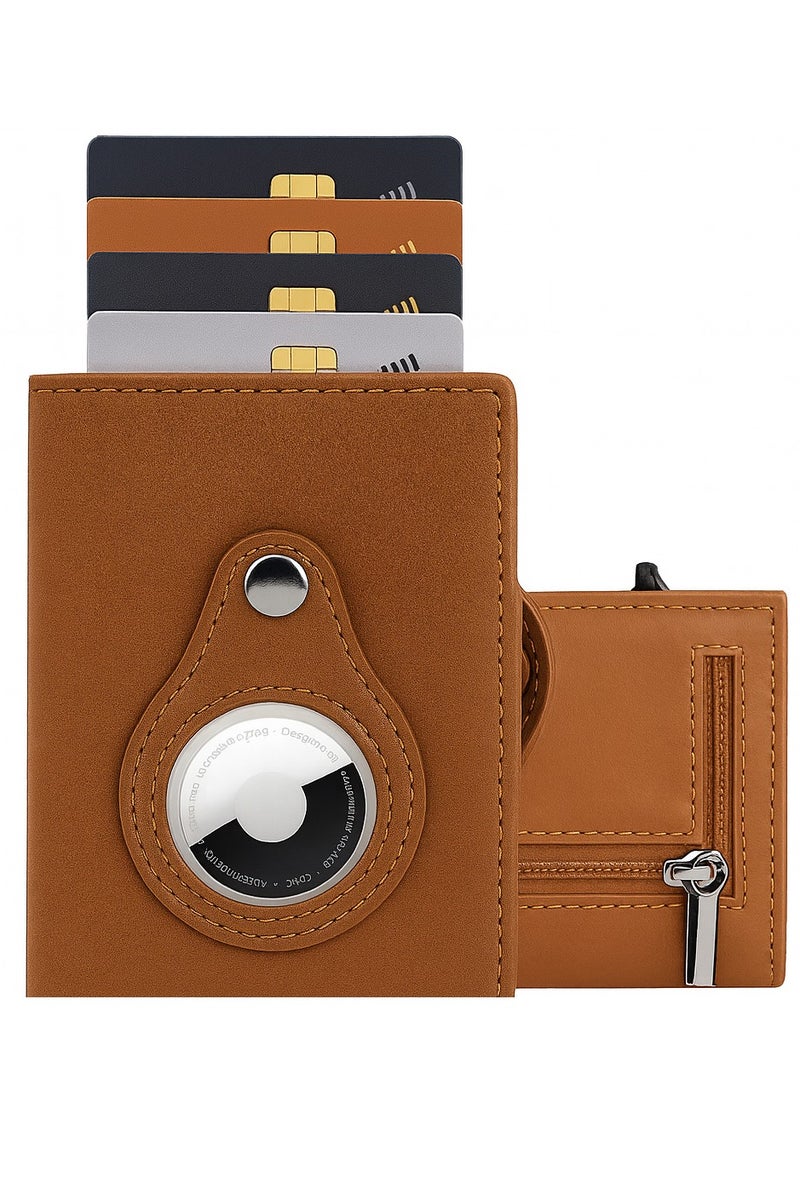 SARAOONT Slim Leather RFID Blocking Card Holder Wallet with Pop Up Mechanism Coin Pocket and Note Slots Compatible with Tracker - Image 1