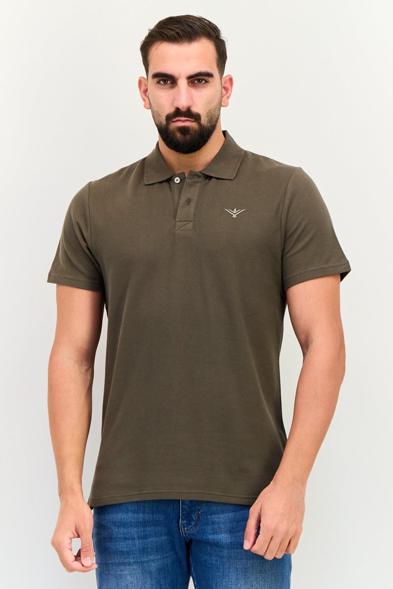 TapouT Men Regular Fit Embroidered Logo Short Sleeve Polo Shirt, Olive - Image 1