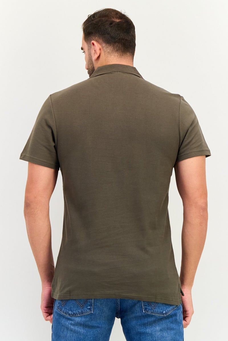 TapouT Men Regular Fit Embroidered Logo Short Sleeve Polo Shirt, Olive - Image 3