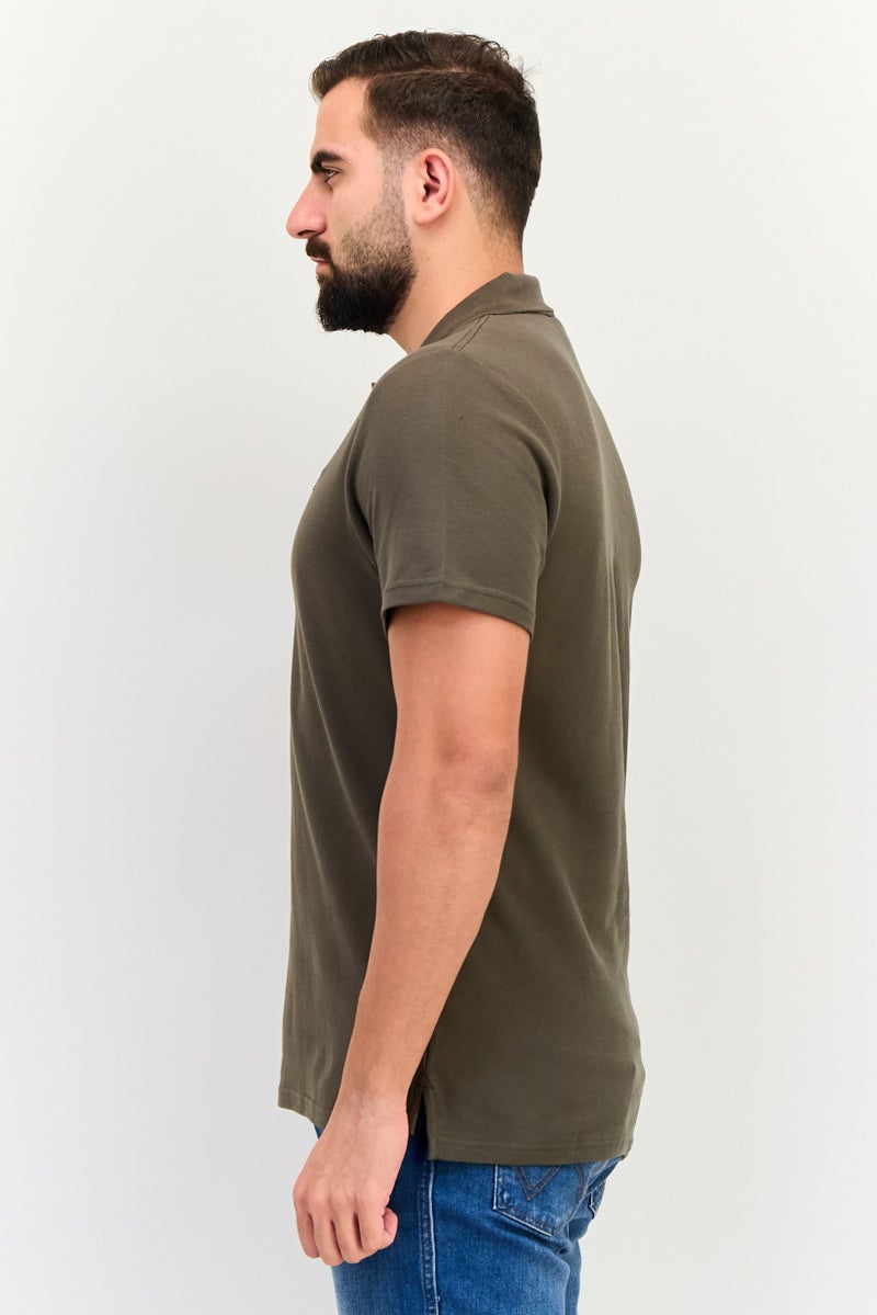 TapouT Men Regular Fit Embroidered Logo Short Sleeve Polo Shirt, Olive - Image 2