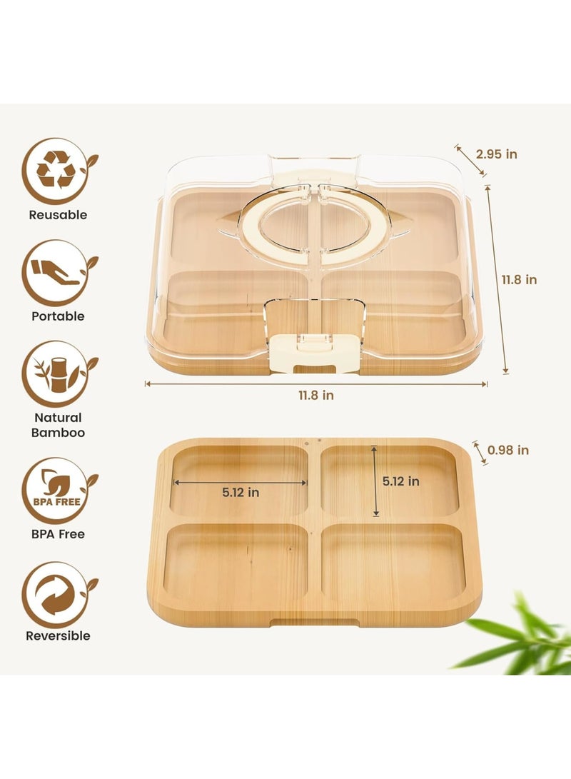 SYOSI Charcuterie Board with Lid, Portable Cheese Board and Snack Tray with Clear Cover for Travel Kitchen Use, 4 Compartment Food Storage Cutting Board for Parties Housewarming Gifts for Women, White - Image 2