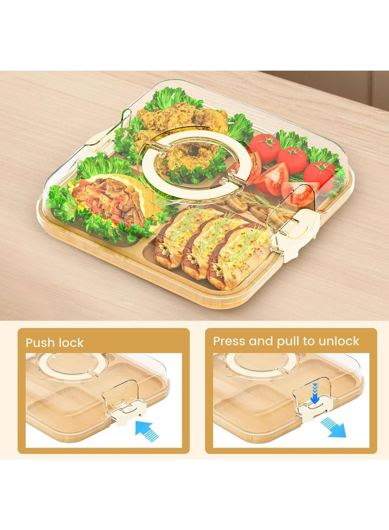SYOSI Charcuterie Board with Lid, Portable Cheese Board and Snack Tray with Clear Cover for Travel Kitchen Use, 4 Compartment Food Storage Cutting Board for Parties Housewarming Gifts for Women, White - Image 5