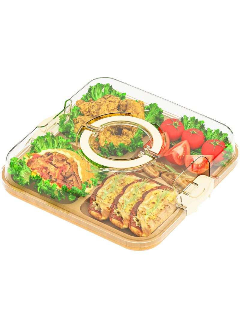 SYOSI Charcuterie Board with Lid, Portable Cheese Board and Snack Tray with Clear Cover for Travel Kitchen Use, 4 Compartment Food Storage Cutting Board for Parties Housewarming Gifts for Women, White - Image 1