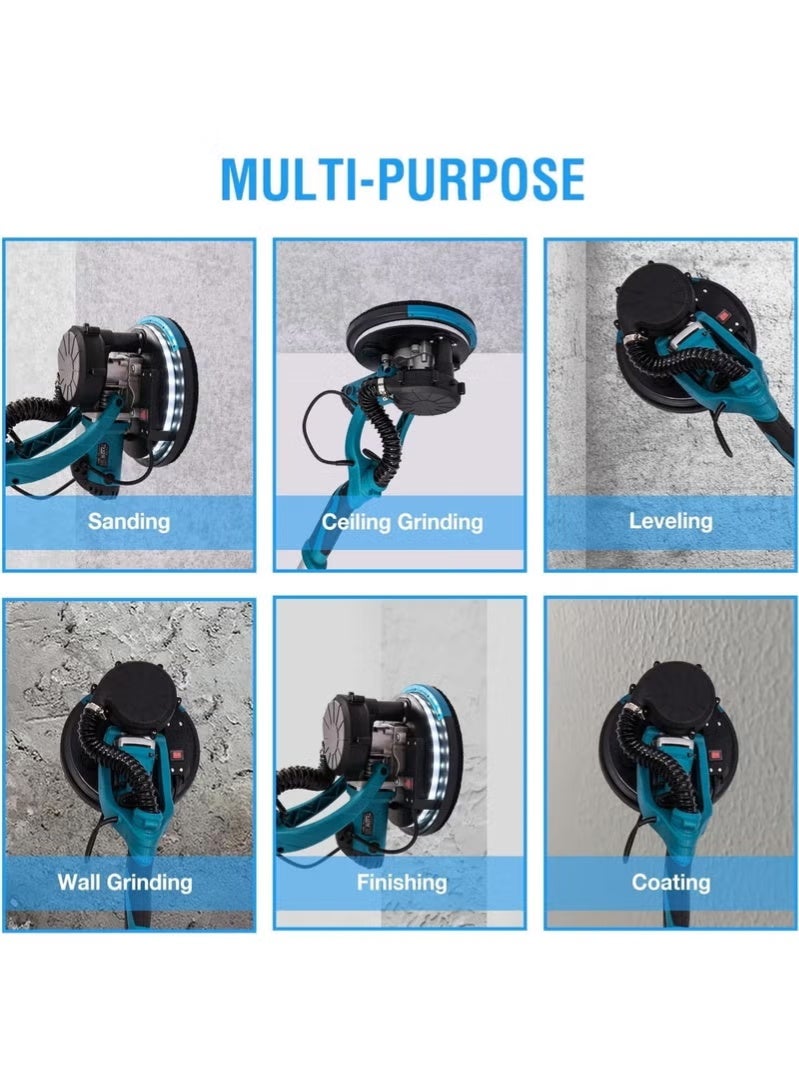 WINSEE Drywall Sander with Vacuum Dust Collector,1980W Sander Tool with 5 Variable Speed 800-1800RPM, Sander Tool Drywall Sander with Extendable Handle, LED Light,50pcs Sanding Discs,Blue - Image 5