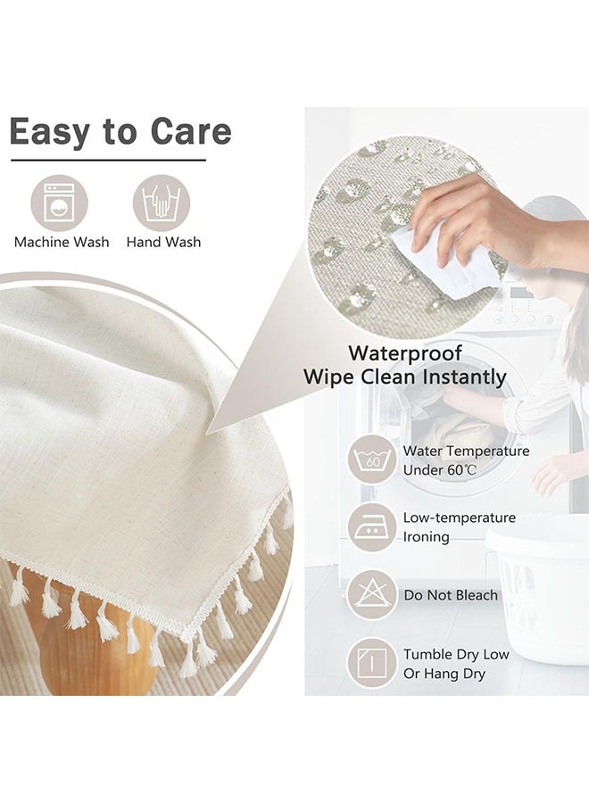 FLYROAD 90*140CM Waterproof Tablecloth, Embroidered Burlap Linen Tassel Tablecloth, Heavy Duty Wrinkle Resistant Rectangular Tablecloth,for Home or Outdoor - Image 2