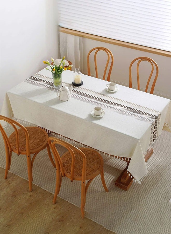 FLYROAD 90*140CM Waterproof Tablecloth, Embroidered Burlap Linen Tassel Tablecloth, Heavy Duty Wrinkle Resistant Rectangular Tablecloth,for Home or Outdoor - Image 5