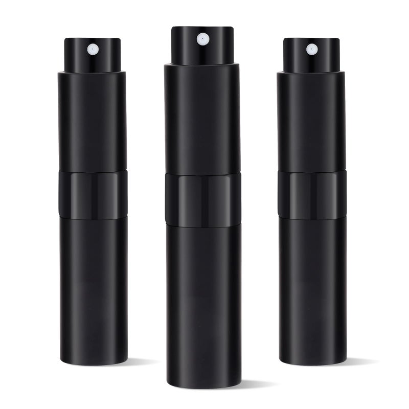 Putmhim 3Pcs 8ml Cologne Travel Bottle, Perfume Atomizer, Refillable Perfume Sprayer, Twist Up Perfume Bottle, Mini Perfume Dispenserï¼ˆBlackï¼‰ - Image 1
