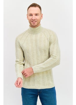 INC Men High Neck Long Sleeve Textured Sweater, Beige  - Image 1