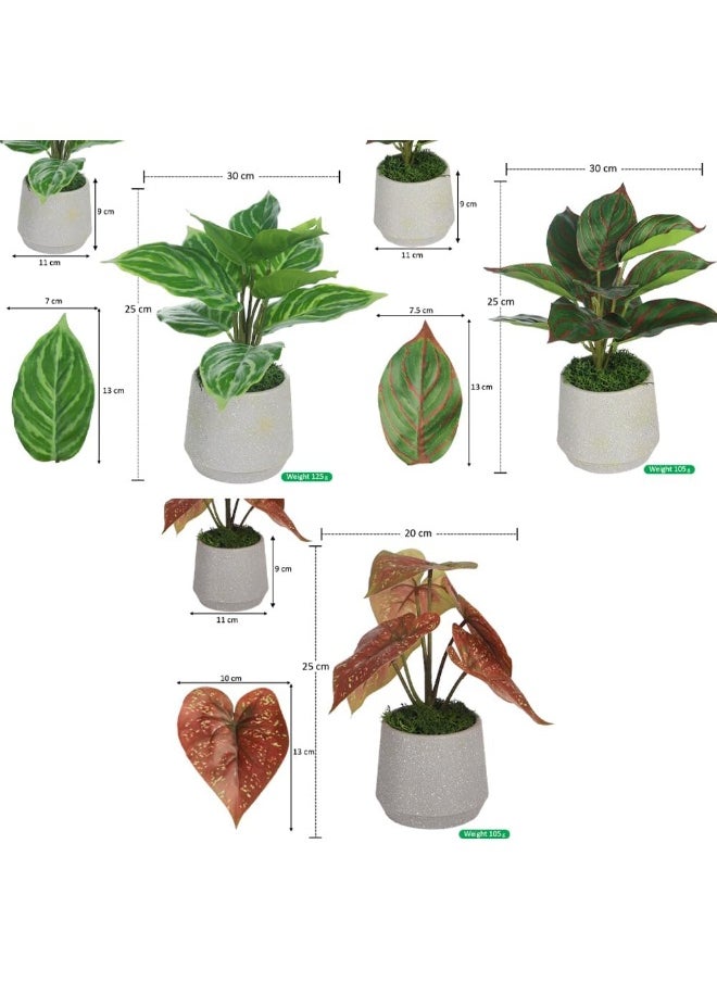 Yatai - YATAI Pack of 3 Artificial Fake Leaf Small Plant Fake Plant in Plastic Pot for Home Office Garden Decoration – Office Plants – Indoor Plants – Garden Plants (Style 1) - Image 1