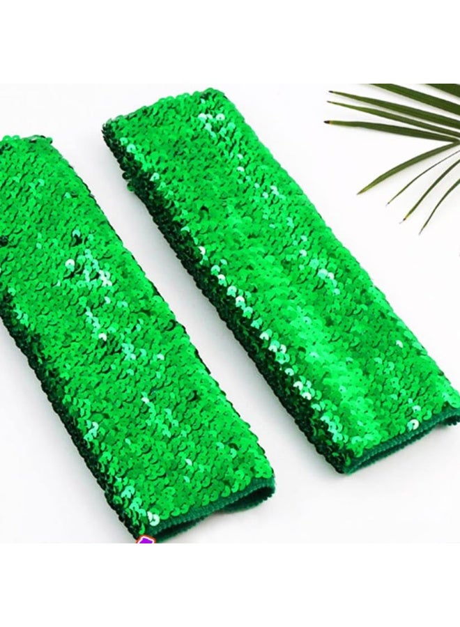 Green Sequin Fingerless Long Arm Sleeves for Women and Girls, 30cm Elastic Party Rave Accessories - Image 4