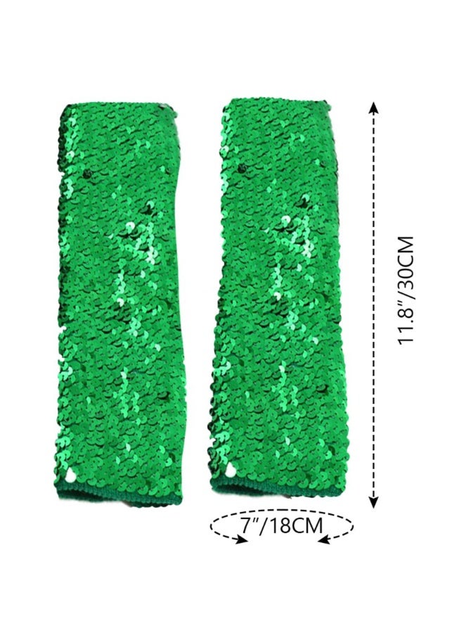 Green Sequin Fingerless Long Arm Sleeves for Women and Girls, 30cm Elastic Party Rave Accessories - Image 2