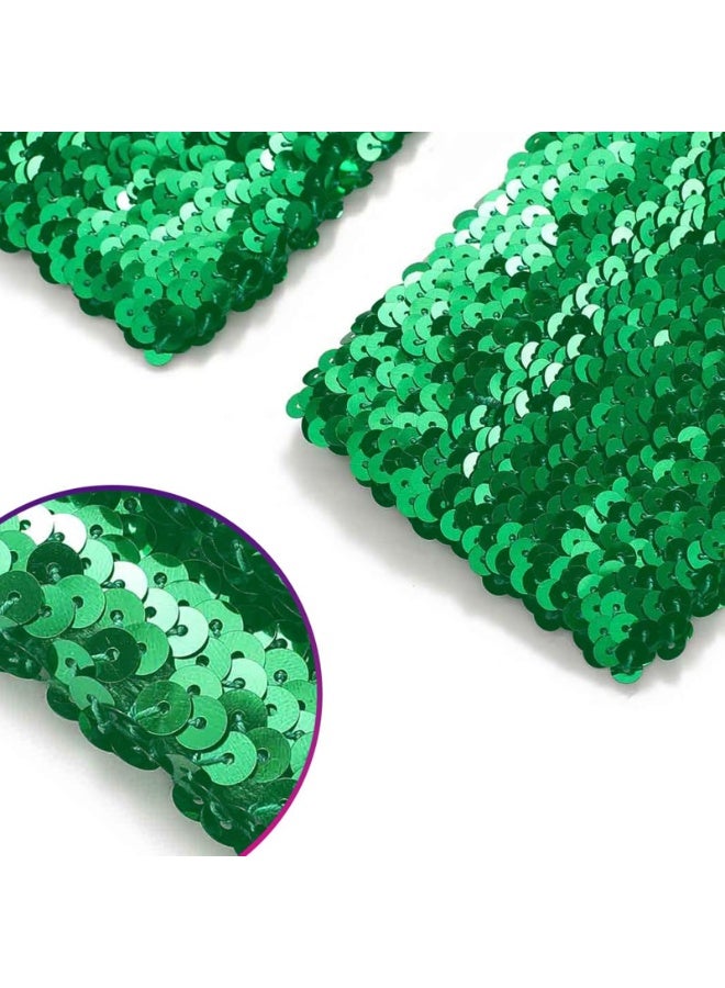 Green Sequin Fingerless Long Arm Sleeves for Women and Girls, 30cm Elastic Party Rave Accessories - Image 3