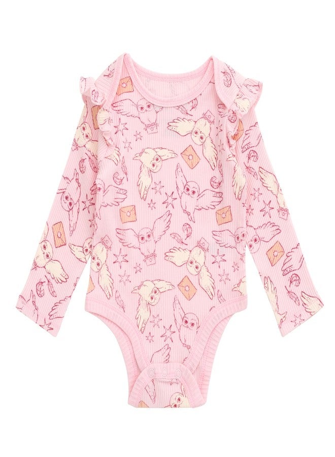 Harry Potter Hedwig Newborn Baby Girls Ribbed Bodysuit, Jogger Pants and Headband 3 Piece Outfit Set Blush Pink 3-6 Months - Image 3